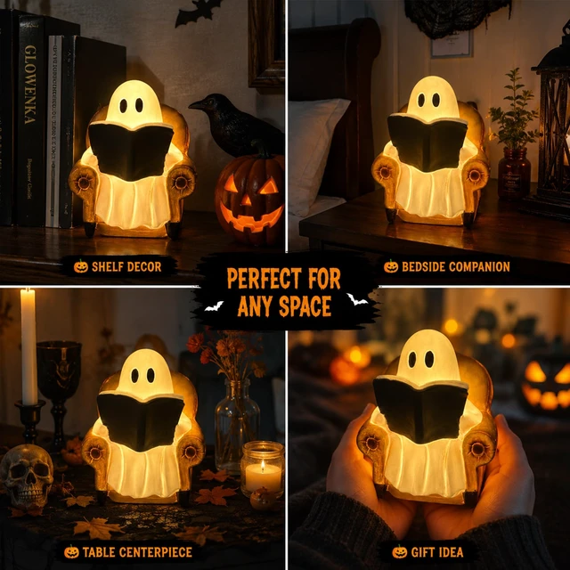 Alt view image 6 of 6 - 3.7" Halloween Decorations Indoor Ghost Reading Book Lamp Ghost Decor