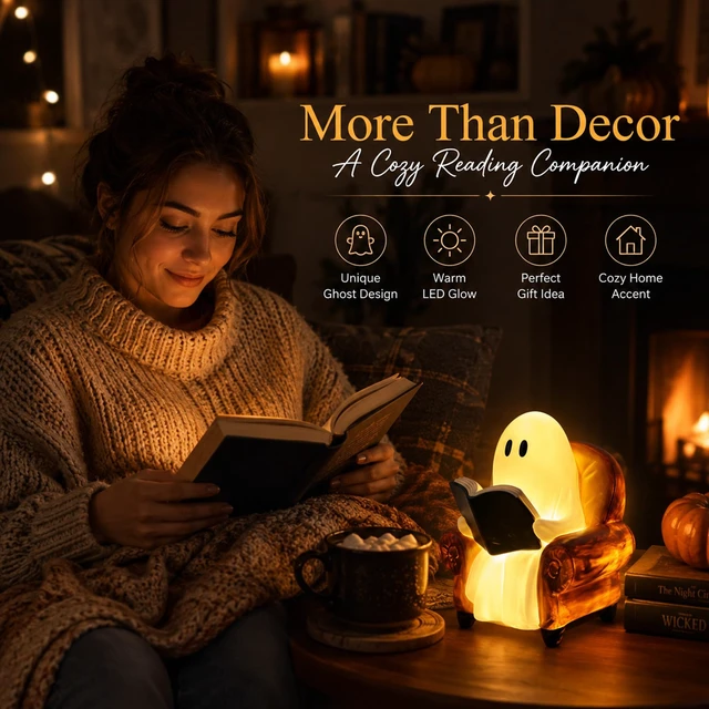 Alt view image 5 of 6 - 3.7" Halloween Decorations Indoor Ghost Reading Book Lamp Ghost Decor