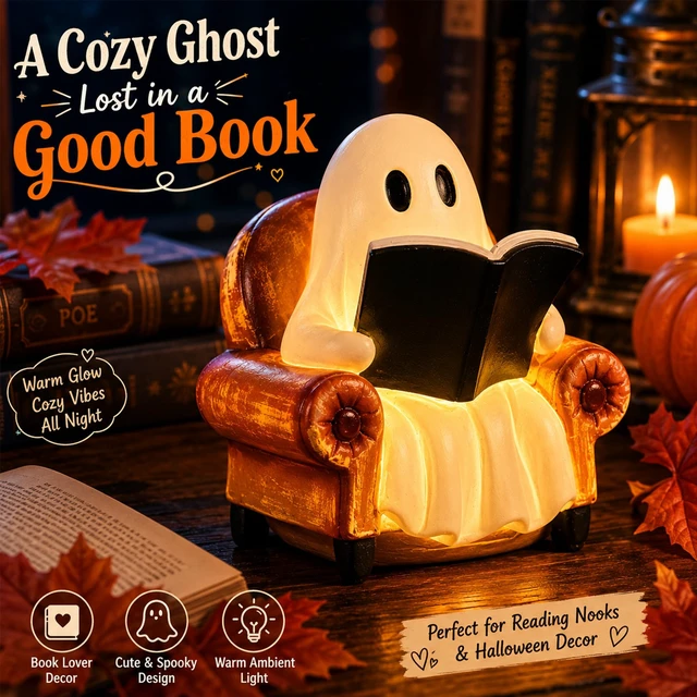Alt view image 4 of 6 - 3.7" Halloween Decorations Indoor Ghost Reading Book Lamp Ghost Decor