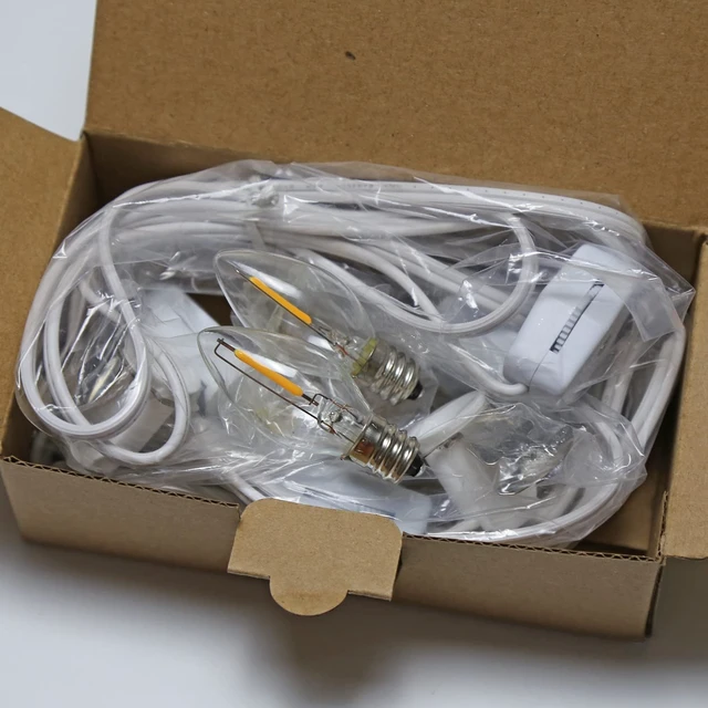 Alt view image 5 of 7 - 2Pack Accessory Cord with C7 Led Light Bulb Candelabra-Base E12 Socket | 6 Feet White Cord with On/Off Switch Plugs for Holiday Decorations, Christmas Village House, Pumpkin Lights