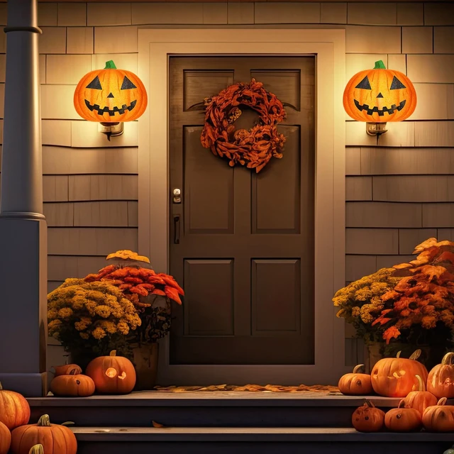 Alt view image 5 of 6 - 1 Pcs Halloween Porch Light Cover, Pumpkin | Halloween Flexible Light Cover, Classic Shape, Spooky Design, Home Fixtures Outdoor