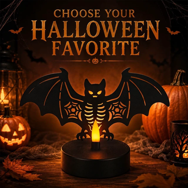 Alt view image 7 of 7 - Halloween Decor, Bat Metal Light with Dancing Flame Effect, Tabletop Decor | Halloween Figurine Lamps, Best Gift for Halloween Lovers, Indoor Party Decor