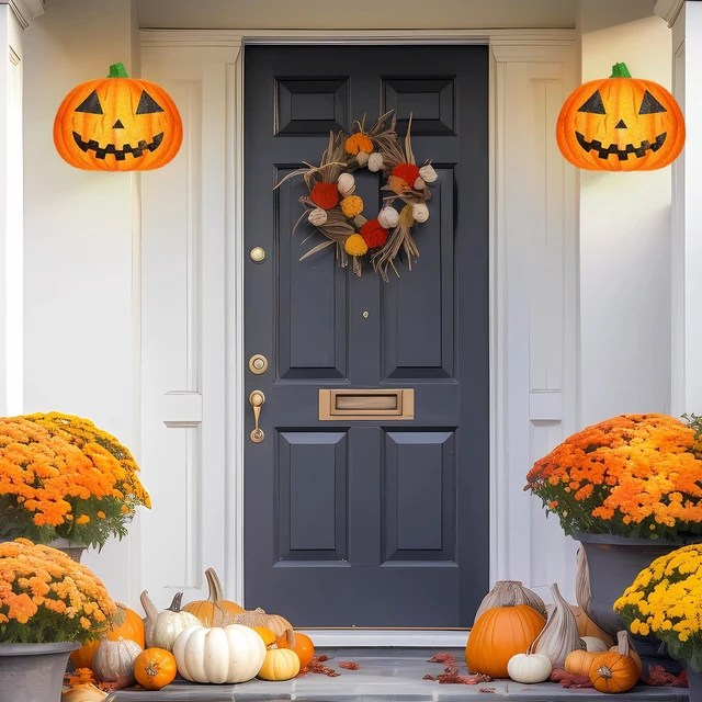 Alt view image 6 of 6 - 1 Pcs Halloween Porch Light Cover, Pumpkin | Halloween Flexible Light Cover, Classic Shape, Spooky Design, Home Fixtures Outdoor