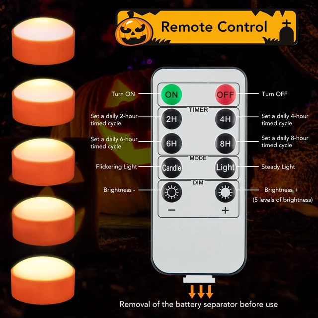 Alt view image 2 of 6 - 6-Pack Halloween Decorations LED Pumpkin Lights, Pumpkin Light Decoration | Bright and Flickering Flameless Candles With Remote Control and Timer, Jack O Lantern Lights Battery Operated for Halloween