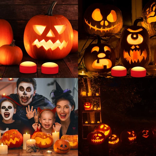 Alt view image 6 of 6 - 6-Pack Halloween Decorations LED Pumpkin Lights, Pumpkin Light Decoration | Bright and Flickering Flameless Candles With Remote Control and Timer, Jack O Lantern Lights Battery Operated for Halloween
