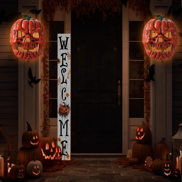 Alt view image 3 of 7 - 2 Pack Halloween Porch Light Covers, Halloween Decorations Outdoor Skeleton Porch Light Covers, Halloween Pumpkins Ornament for Porch, Garage, Front Door, Outdoor, Ceiling Lamp