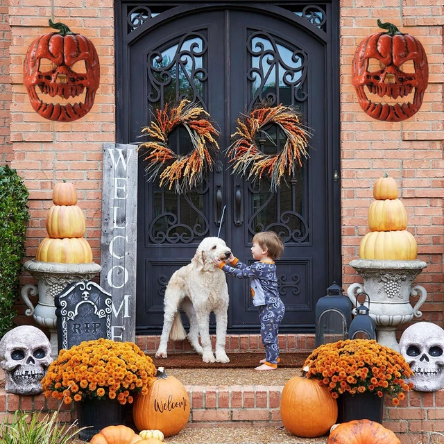 Alt view image 7 of 7 - 2 Pack Halloween Porch Light Covers, Halloween Decorations Outdoor Skeleton Porch Light Covers, Halloween Pumpkins Ornament for Porch, Garage, Front Door, Outdoor, Ceiling Lamp