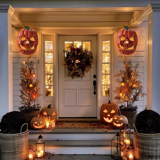 Alt view image 6 of 7 - 2 Pack Halloween Porch Light Covers, Halloween Decorations Outdoor Skeleton Porch Light Covers, Halloween Pumpkins Ornament for Porch, Garage, Front Door, Outdoor, Ceiling Lamp