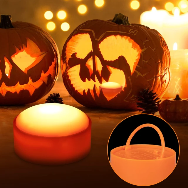 Alt view image 2 of 7 - Flameless Pumpkin Light Battery Operated Jack-O-Lantern Light | with Remote, Timer, Dimmable Flickering, LED Halloween Candle Lights for Halloween Indoor/ Oudoor Decorations, 4 Pack