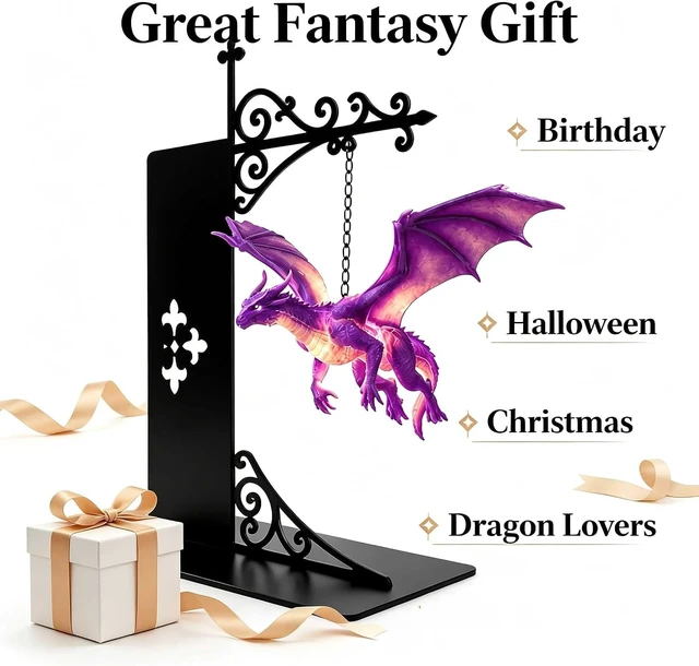 Alt view image 5 of 7 - Halloween Edition Library Shelf Lanterns, Magical Floating Dragon Bookshelf Lamp, Ghost Bookshelf Lantern with Pumpkin & Bat, Decorative Halloween Decor Lamp Book Lover Gift (Floating Dragon)