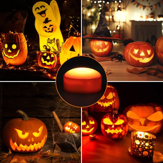 Alt view image 7 of 7 - Flameless Pumpkin Light Battery Operated Jack-O-Lantern Light | with Remote, Timer, Dimmable Flickering, LED Halloween Candle Lights for Halloween Indoor/ Oudoor Decorations, 4 Pack