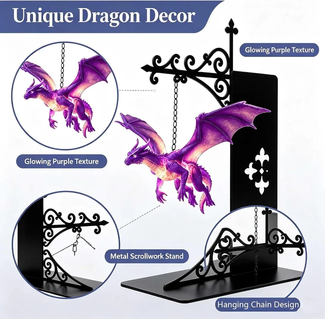 Alt view image 7 of 7 - Halloween Edition Library Shelf Lanterns, Magical Floating Dragon Bookshelf Lamp, Ghost Bookshelf Lantern with Pumpkin & Bat, Decorative Halloween Decor Lamp Book Lover Gift (Floating Dragon)