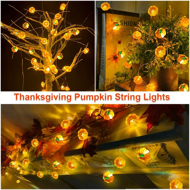 Alt view image 4 of 6 - Fall Decor 2 Pack 3D Halloween Pumpkin Lights Total 13FT 40LED | Fall Decorations for Home Warm White Pumpkin String Lights Battery Operated for Autumn Thanksgiving Harvest Indoor Outdoor