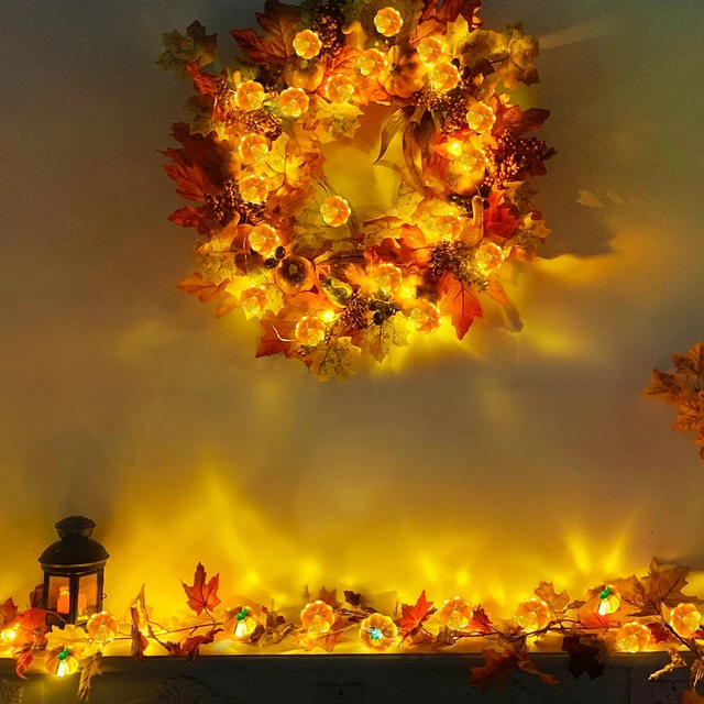 Alt view image 5 of 6 - Fall Decor 2 Pack 3D Halloween Pumpkin Lights Total 13FT 40LED | Fall Decorations for Home Warm White Pumpkin String Lights Battery Operated for Autumn Thanksgiving Harvest Indoor Outdoor