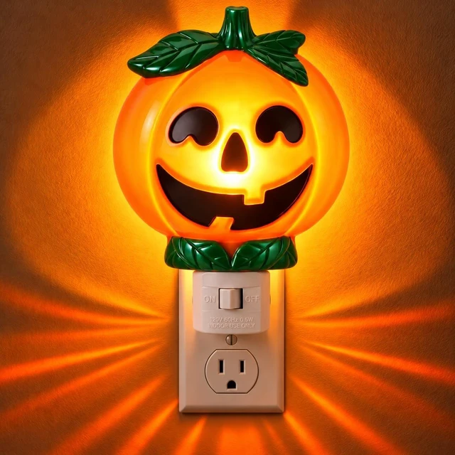 Main image of Halloween Night Light Plug In, Pumpkin Nightlight with 360° Rotatable Plug, Warm Glow Halloween Nightlights with On/Off Switch, Fall Night Light In for Bedroom, Bathroom, Hallway & Home Decor