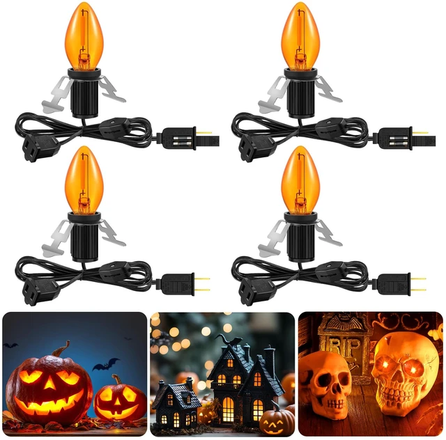 Main image of 4 Pack Accessory Cord with LED Bulb, 6ft Light Cord | On/Off Switch, Female/Male Plugs, Blow Mold Light Kit Replacement for Halloween Pumpkin, Paper Lantern, Salt Lamps, Skeleton