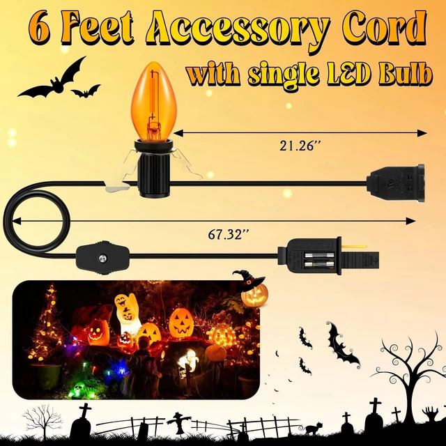 Alt view image 3 of 7 - 4 Pack Accessory Cord with LED Bulb, 6ft Light Cord | On/Off Switch, Female/Male Plugs, Blow Mold Light Kit Replacement for Halloween Pumpkin, Paper Lantern, Salt Lamps, Skeleton