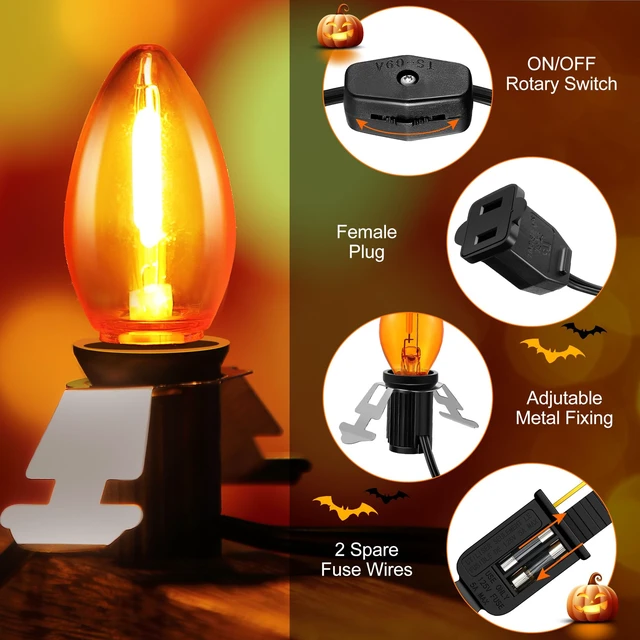 Alt view image 5 of 7 - 4 Pack Accessory Cord with LED Bulb, 6ft Light Cord | On/Off Switch, Female/Male Plugs, Blow Mold Light Kit Replacement for Halloween Pumpkin, Paper Lantern, Salt Lamps, Skeleton
