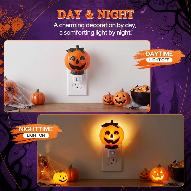 Alt view image 3 of 7 - Halloween Night Light Plug In, Pumpkin Nightlight with 360° Rotatable Plug, Warm Glow Halloween Nightlights with On/Off Switch, Fall Night Light In for Bedroom, Bathroom, Hallway & Home Decor