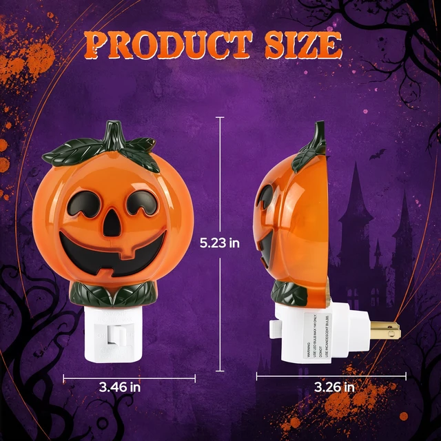 Alt view image 6 of 7 - Halloween Night Light Plug In, Pumpkin Nightlight with 360° Rotatable Plug, Warm Glow Halloween Nightlights with On/Off Switch, Fall Night Light In for Bedroom, Bathroom, Hallway & Home Decor