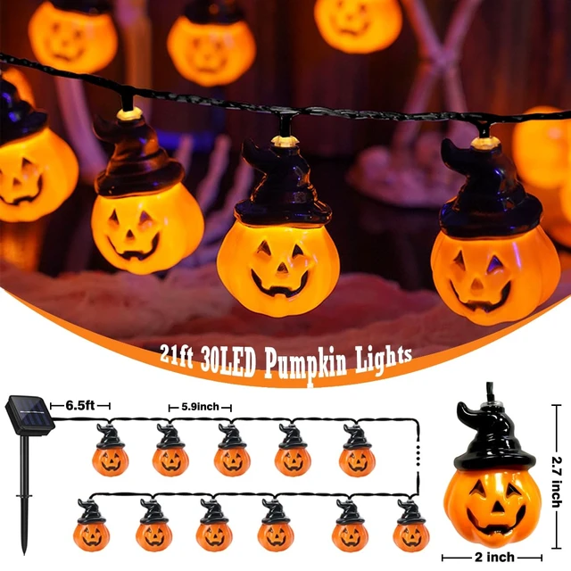 Alt view image 2 of 7 - Solar Pumpkin String Lights - 30 LED Spooky Outdoor Halloween Yard Decor for Porch & Camper Party
