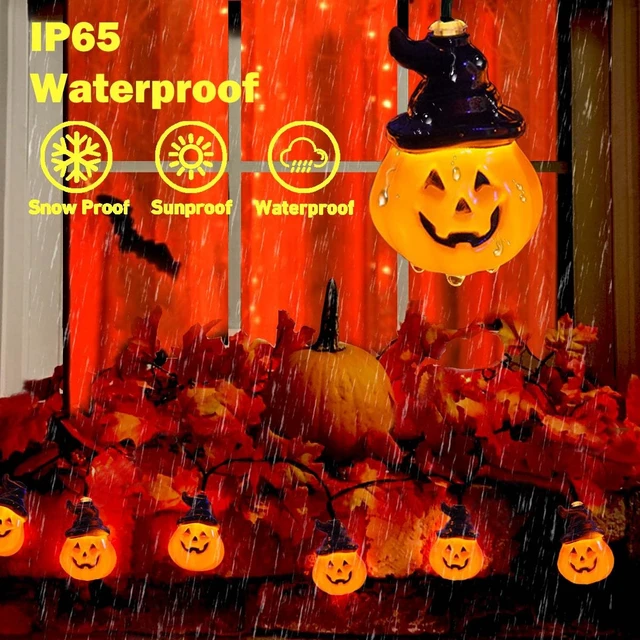Alt view image 3 of 7 - Solar Pumpkin String Lights - 30 LED Spooky Outdoor Halloween Yard Decor for Porch & Camper Party