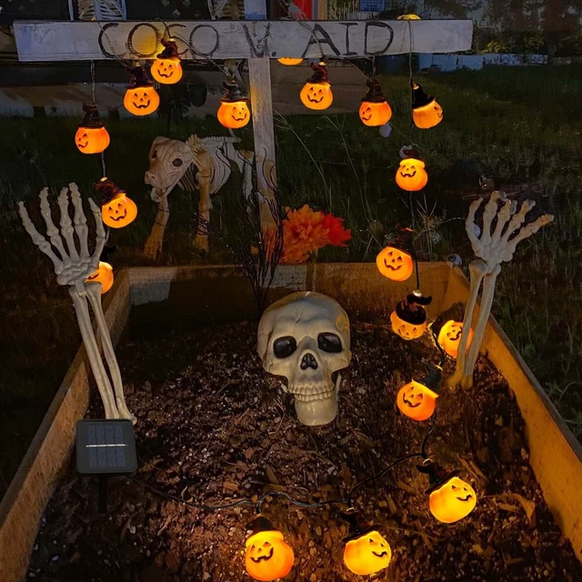 Alt view image 4 of 7 - Solar Pumpkin String Lights - 30 LED Spooky Outdoor Halloween Yard Decor for Porch & Camper Party