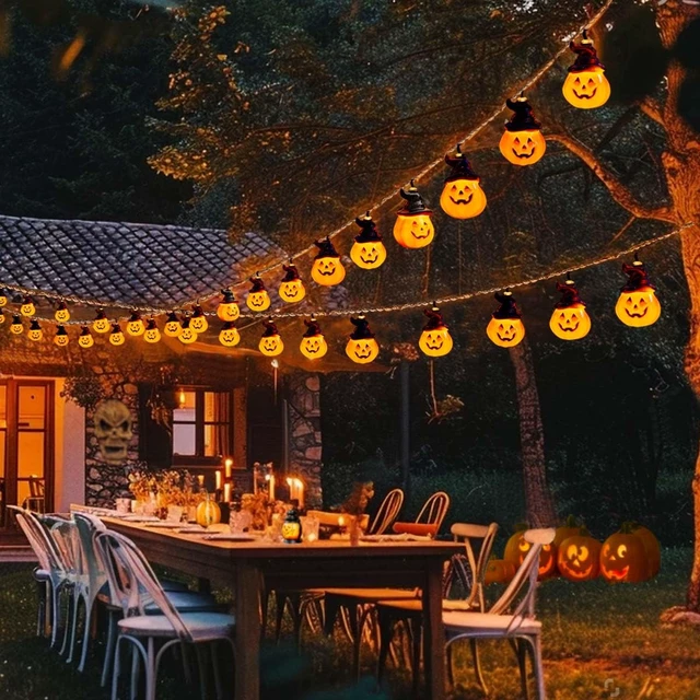 Alt view image 6 of 7 - Solar Pumpkin String Lights - 30 LED Spooky Outdoor Halloween Yard Decor for Porch & Camper Party