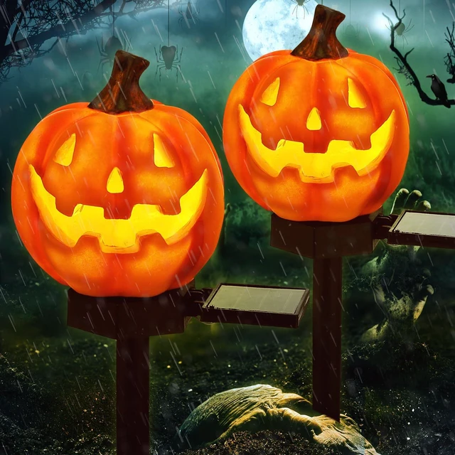 Main image of 2 Pcs Halloween Solar Lights Pumpkin, Jack O Lantern Solar Lights | Orange Pumpkin Pathway Lights, Halloween Pumpkin Stakes, LED Solar Powered Waterproof, for Outdoor Yard Front Porch Decor