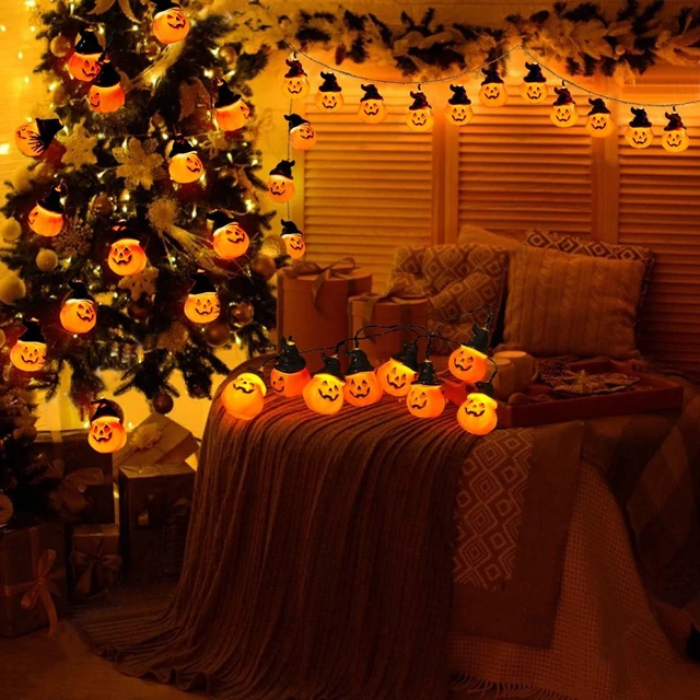 Alt view image 7 of 7 - Solar Pumpkin String Lights - 30 LED Spooky Outdoor Halloween Yard Decor for Porch & Camper Party