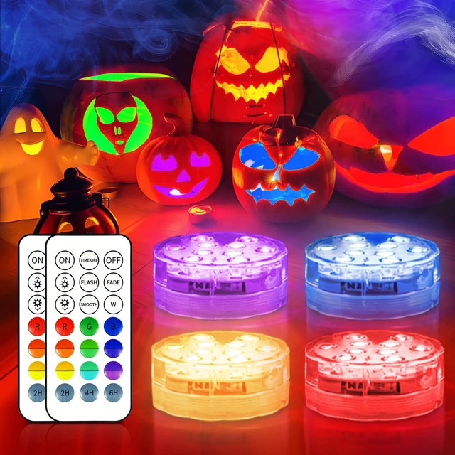 Main image of Pumpkin Lights with Remote, Battery Operated Jack O Lantern Lights for Pumpkins, Halloween Decor, Puck, Bathtub, Hot Tub, Party, 4 Pack