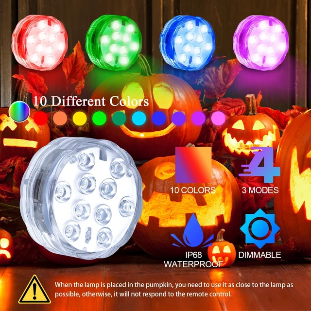 Alt view image 2 of 7 - Pumpkin Lights with Remote, Battery Operated Jack O Lantern Lights for Pumpkins, Halloween Decor, Puck, Bathtub, Hot Tub, Party, 4 Pack