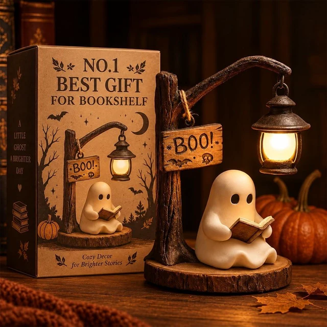 Main image of Halloween Lamp Ghost Bookshelf Lantern Nightlight Reading Book Nook Night Light Witch Lamps Lighted Vintage Patchwork Cute Decor Heallily Campfire Boo Letter Spooky Glow Style Pumpkin