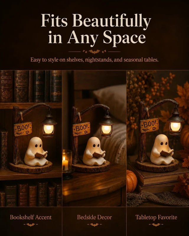 Alt view image 5 of 7 - Halloween Lamp Ghost Bookshelf Lantern Nightlight Reading Book Nook Night Light Witch Lamps Lighted Vintage Patchwork Cute Decor Heallily Campfire Boo Letter Spooky Glow Style Pumpkin