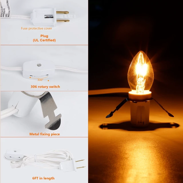 Alt view image 2 of 7 - 2 Pack Accessory Cord with Clear Bulb, 6 FT UL Listed Replacement Lamp Cord with ON/Off Switch, Perfect for Christmas Village House, Craft Projects, Halloween Holiday Decoration