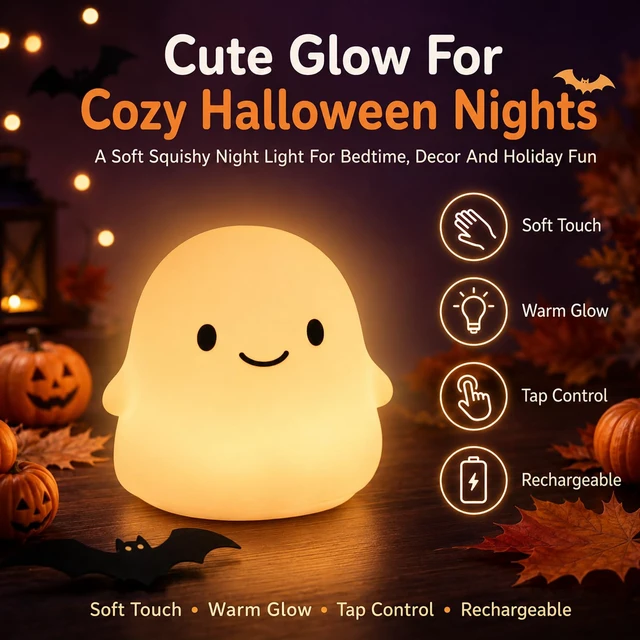 Alt view image 2 of 7 - Halloween Lamp Ghost Squishy Night Light Cute Room Decor Squishies Lights Gifts up Desk Pumpkin for Cozy Festive Bedroom Table Holiday Indoor Themed Ornament Home Party Shelf Display