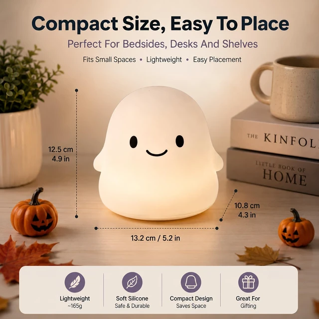 Alt view image 5 of 7 - Halloween Lamp Ghost Squishy Night Light Cute Room Decor Squishies Lights Gifts up Desk Pumpkin for Cozy Festive Bedroom Table Holiday Indoor Themed Ornament Home Party Shelf Display