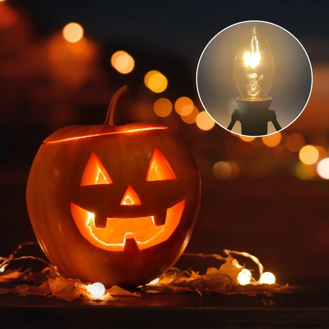 Alt view image 4 of 7 - 4 Pack Black Accessory Cord with 8Pcs C7 Bulbs (4 for Spare), 6 Feet Clip-in Lamp Cord with On/Off, Light up Halloween Xmas Decor - Lights for Pumpkin Christmas Village House Salt Lamp & Blow Mold