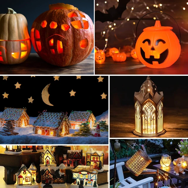 Alt view image 6 of 7 - 4 Pack Black Accessory Cord with 8Pcs C7 Bulbs (4 for Spare), 6 Feet Clip-in Lamp Cord with On/Off, Light up Halloween Xmas Decor - Lights for Pumpkin Christmas Village House Salt Lamp & Blow Mold