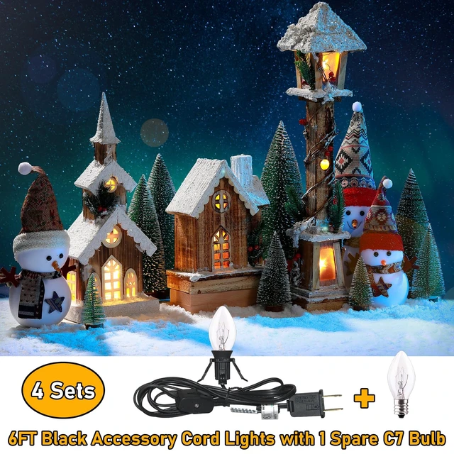 Alt view image 7 of 7 - 4 Pack Black Accessory Cord with 8Pcs C7 Bulbs (4 for Spare), 6 Feet Clip-in Lamp Cord with On/Off, Light up Halloween Xmas Decor - Lights for Pumpkin Christmas Village House Salt Lamp & Blow Mold