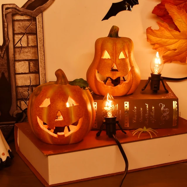 Alt view image 4 of 7 - 8 Sets Lights for Pumpkins, 6Ft Black Accessory Cords + 16Pcs C7 Bulbs, Lamp Cord with Switch for Light up Halloween Blow Mold Carved Pumpkin Christmas Village Lights & Salt Lamp Cord Replacement, 5W