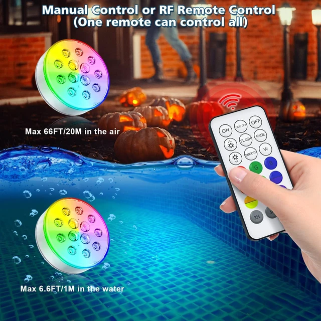 Alt view image 4 of 6 - Pool Lights, Upgraded Rechargeable Submersible LED Lights with Remote IP68 Waterproof 16 Colors Hot Tub Underwater Pool Lights for Above Ground Inground Pool, Bath, Party, Vase 2 Pack