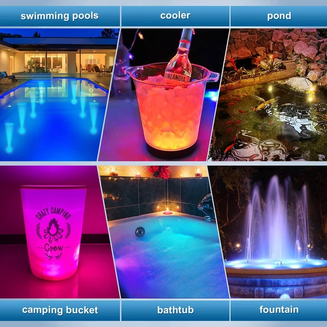 Alt view image 6 of 6 - Pool Lights, Upgraded Rechargeable Submersible LED Lights with Remote IP68 Waterproof 16 Colors Hot Tub Underwater Pool Lights for Above Ground Inground Pool, Bath, Party, Vase 2 Pack