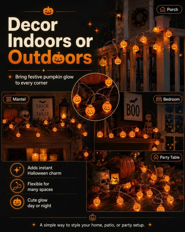 Alt view image 3 of 7 - 2 Pack Halloween Lights Indoor Pumpkin Decorations Decor Twinkling Pumpkins Light up Twinkle String Lamp Lantern Battery Operated Night Plastic olantern Pool Skull Pumkin