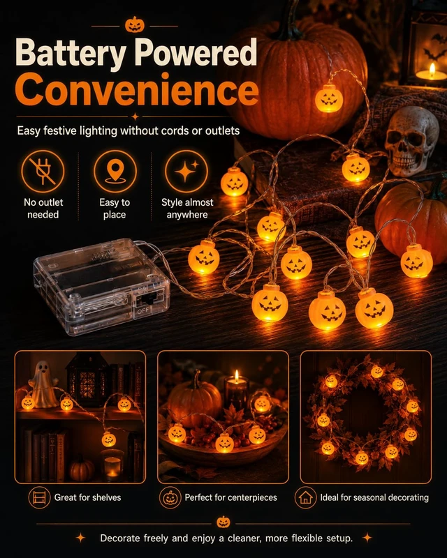 Alt view image 4 of 7 - 2 Pack Halloween Lights Indoor Pumpkin Decorations Decor Twinkling Pumpkins Light up Twinkle String Lamp Lantern Battery Operated Night Plastic olantern Pool Skull Pumkin