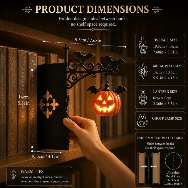 Alt view image 5 of 6 - Pumpkin Library Lantern Mini Bookshelf Lamp LED Book Nook Shelf Decor | Spooky Pumpkin Book Nook Light, Cozy Warm LED Bookshelf Decor for Reading Nook, Unique Gift for Book Lovers, Halloween Decor