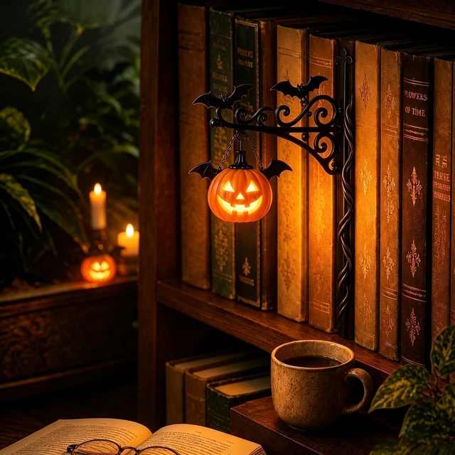 Alt view image 6 of 6 - Pumpkin Library Lantern Mini Bookshelf Lamp LED Book Nook Shelf Decor | Spooky Pumpkin Book Nook Light, Cozy Warm LED Bookshelf Decor for Reading Nook, Unique Gift for Book Lovers, Halloween Decor