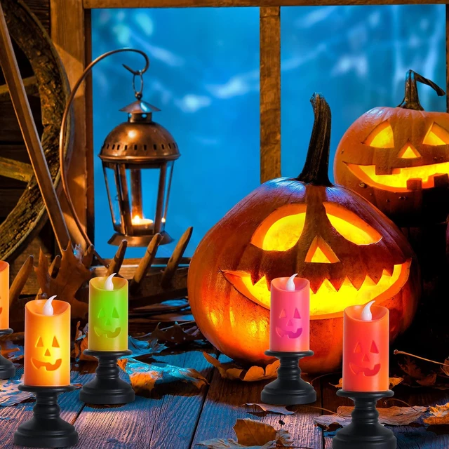 Alt view image 4 of 7 - 6PCS Pumpkin Candle Light, Orange Flameless Candle Lights LED Lamps Festival Decor Light for Halloween Party Table Centerpieces