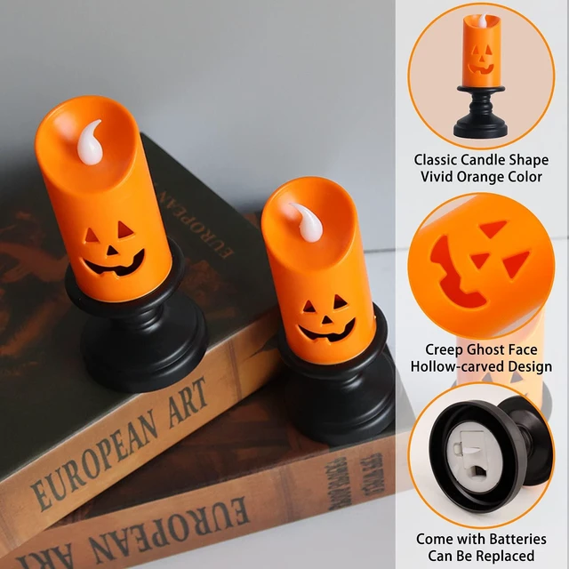 Alt view image 2 of 7 - 6PCS Pumpkin Candle Light, Orange Flameless Candle Lights LED Lamps Festival Decor Light for Halloween Party Table Centerpieces