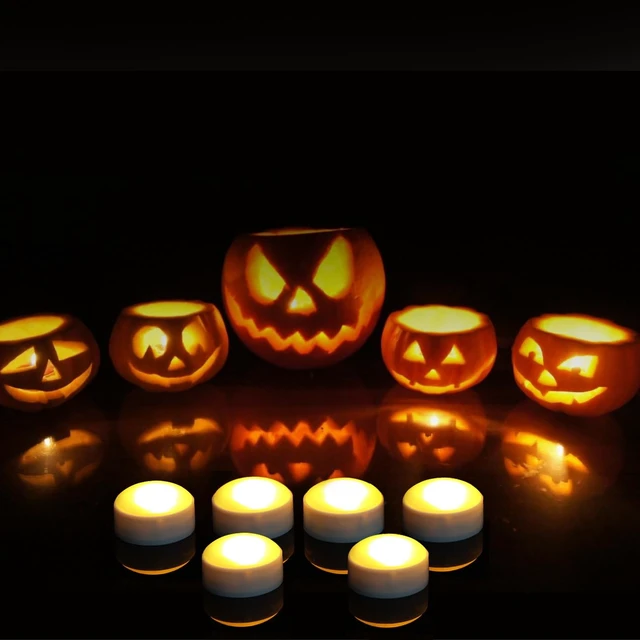 Alt view image 2 of 6 - 6 Halloween Battery LED Jack-O-Lantern Pumpkin Lights with Remote White | Battery Operated Flameless Candles with Remote and Timer for Halloween Pumpkin Decoration White Color 6 Pack